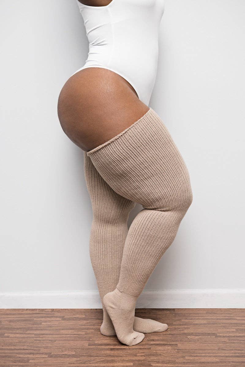 Plus Size Thigh High Socks - Whole Wheat