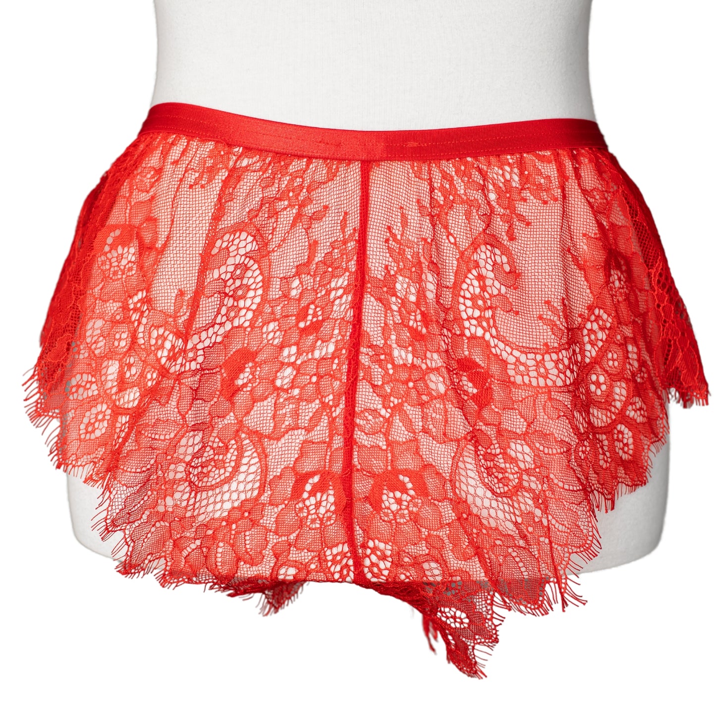 Back view of red lace French knickers
