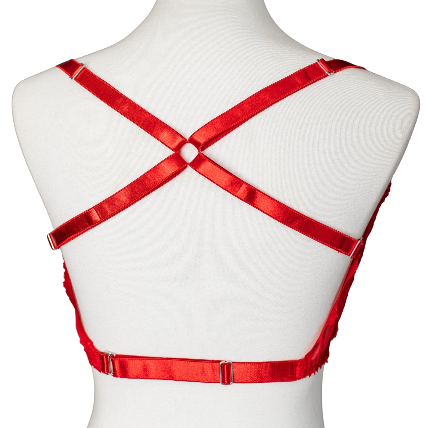 Back view of a red racerback bralette