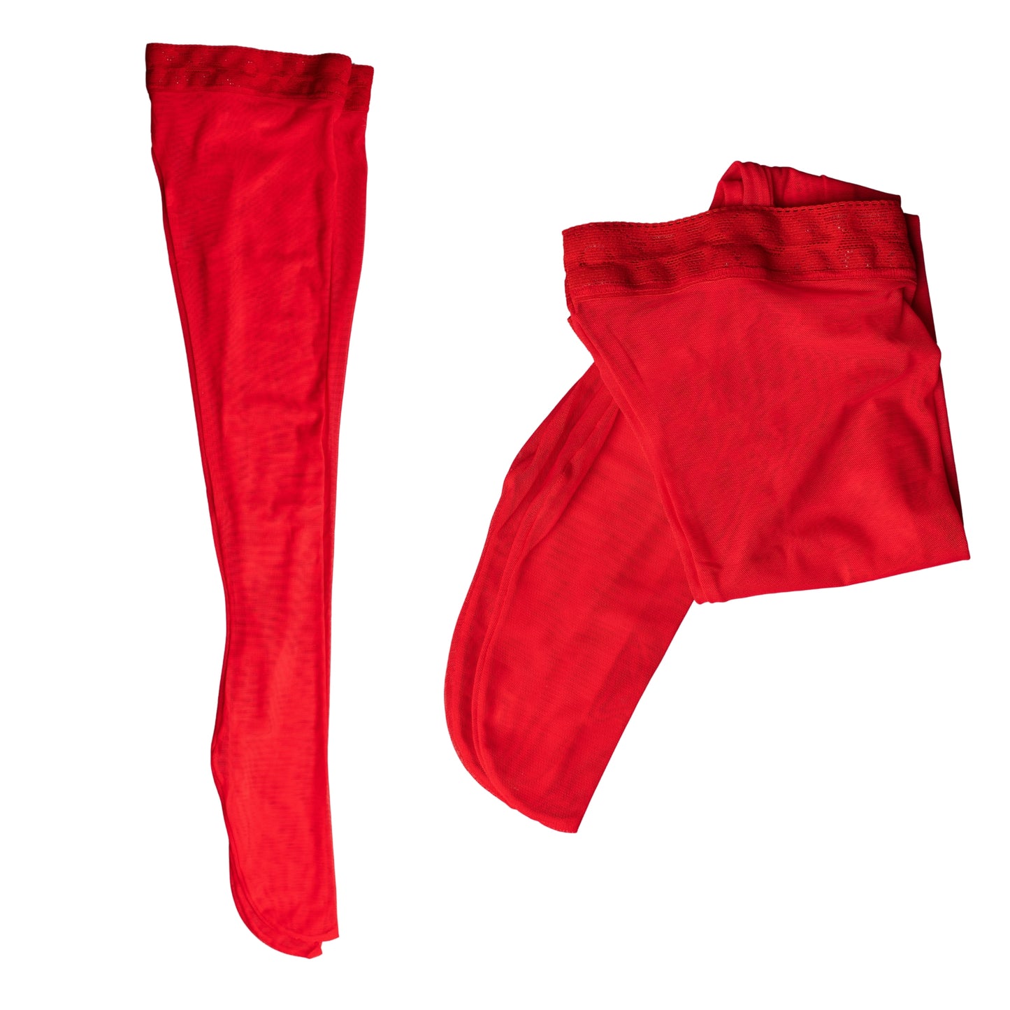 Red mesh thigh-high stockings