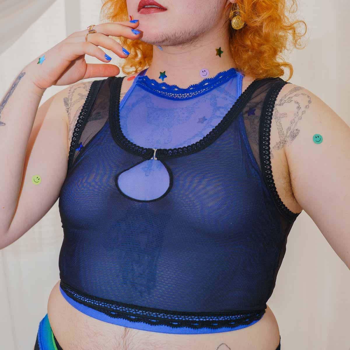 Sheerly Mesh High Neck Cami in Ultramarine