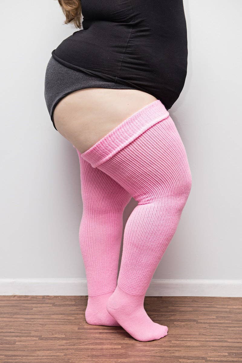 Plus Size Thigh High Socks - Bubble Gum Pink