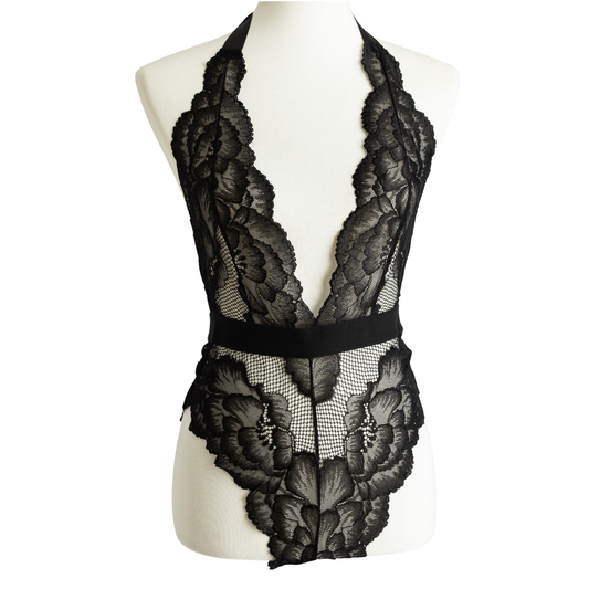 Black Lace Halter Teddy