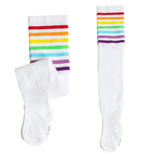 Plus Size Thigh High Tube Socks - Rainbow Stripes