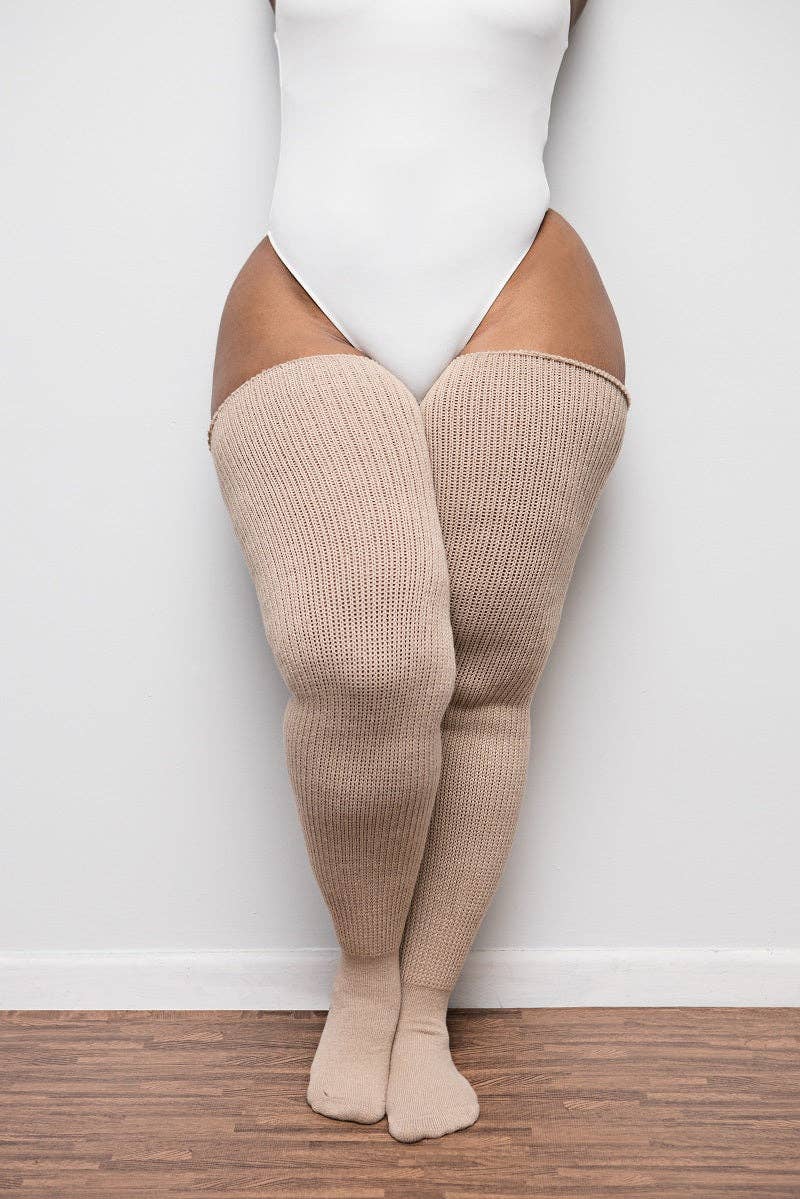 Plus Size Thigh High Socks - Whole Wheat