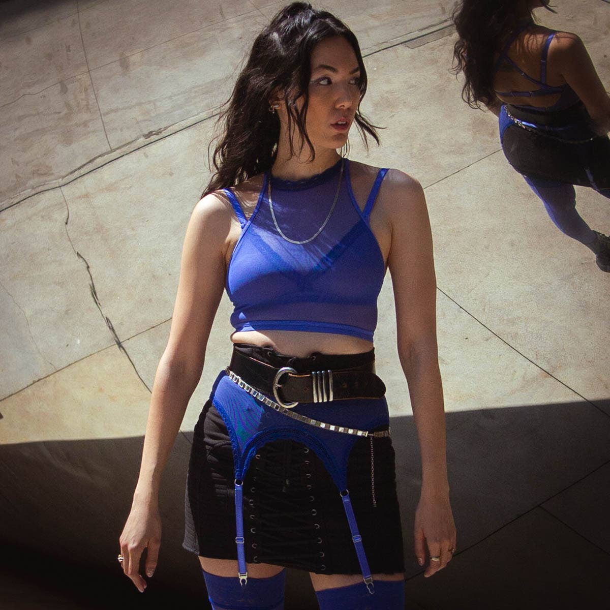 Sheerly Mesh High Neck Cami in Ultramarine