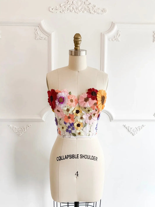 Embroidered Floral Corset Top with 3D Florals