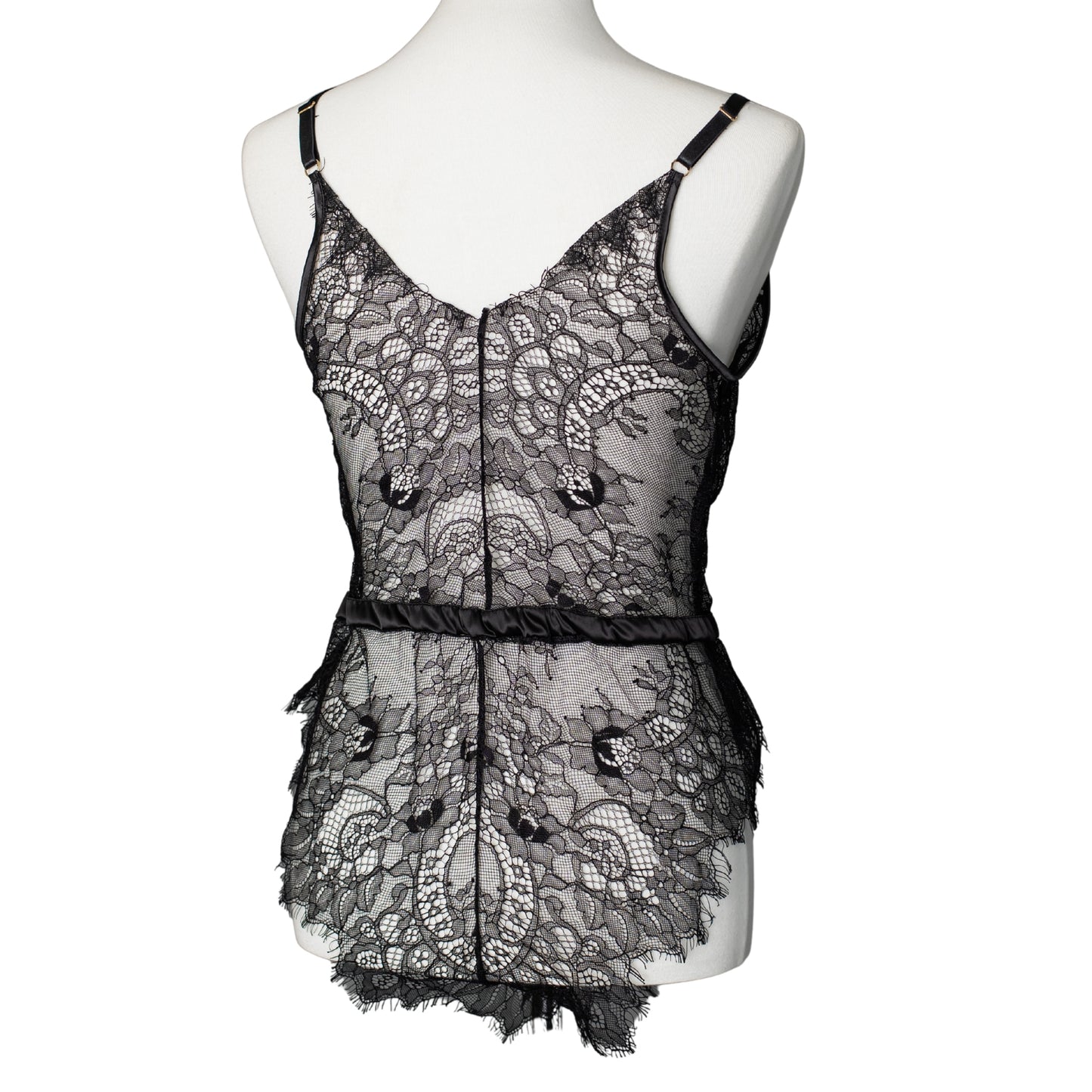 Back view of black lace teddy