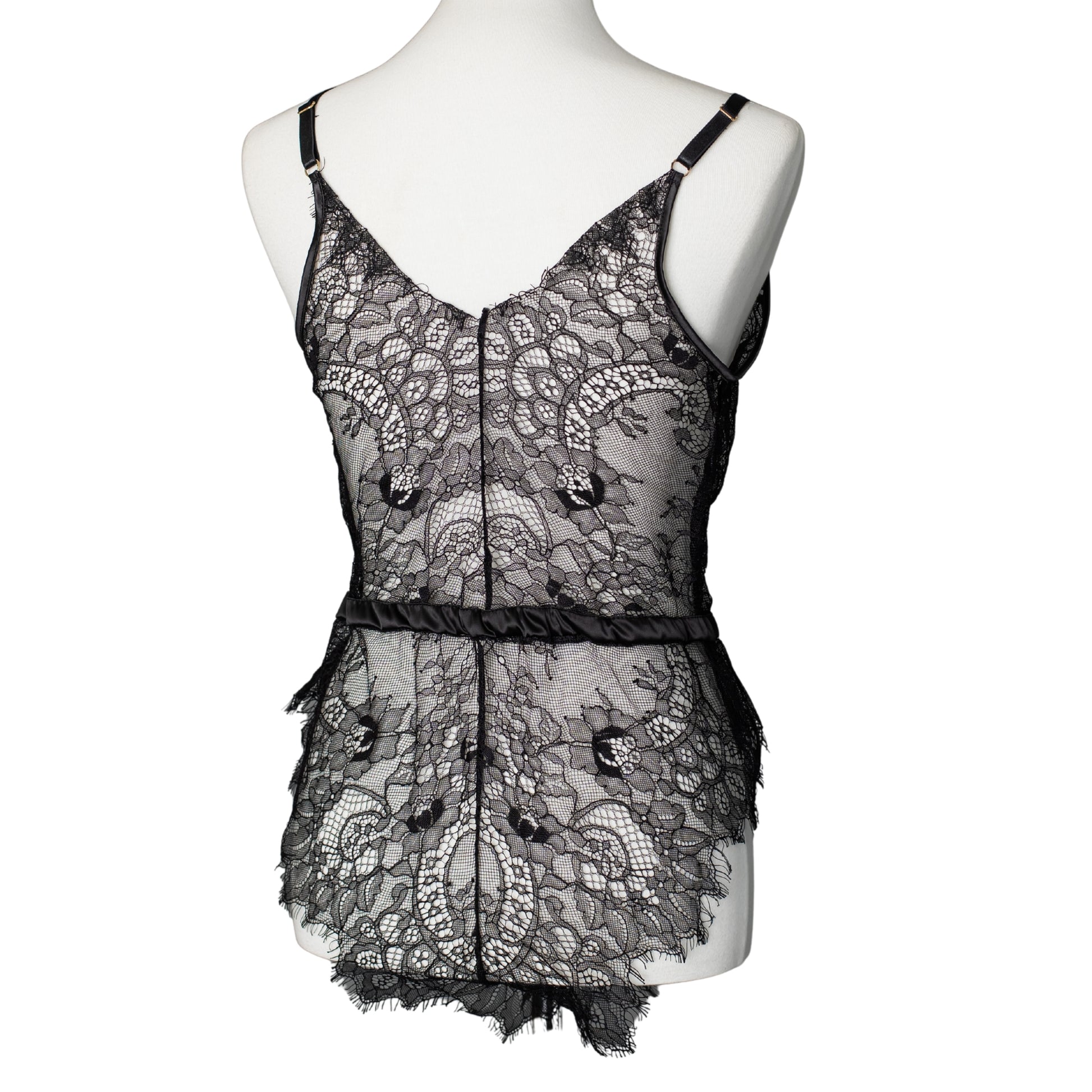 Back view of black lace teddy