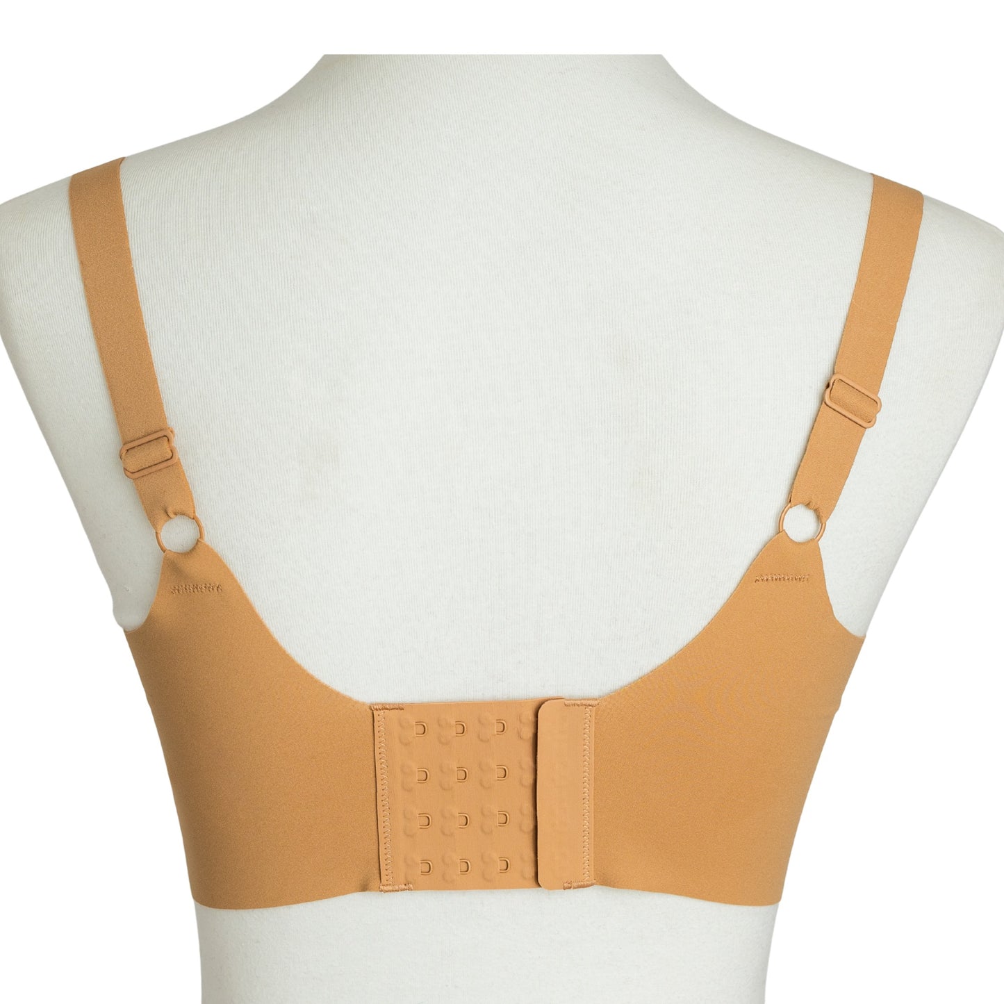 Starlette Plunge Bra in Sand color adjustable strap and back closure detail
