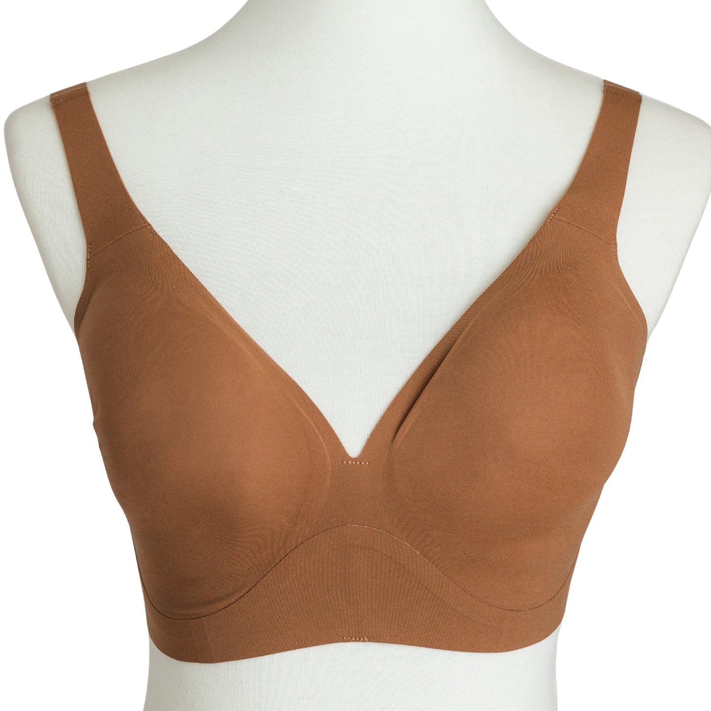 Starlette Plunge Bra showing deep plunge neckline and seamless construction in color Clay