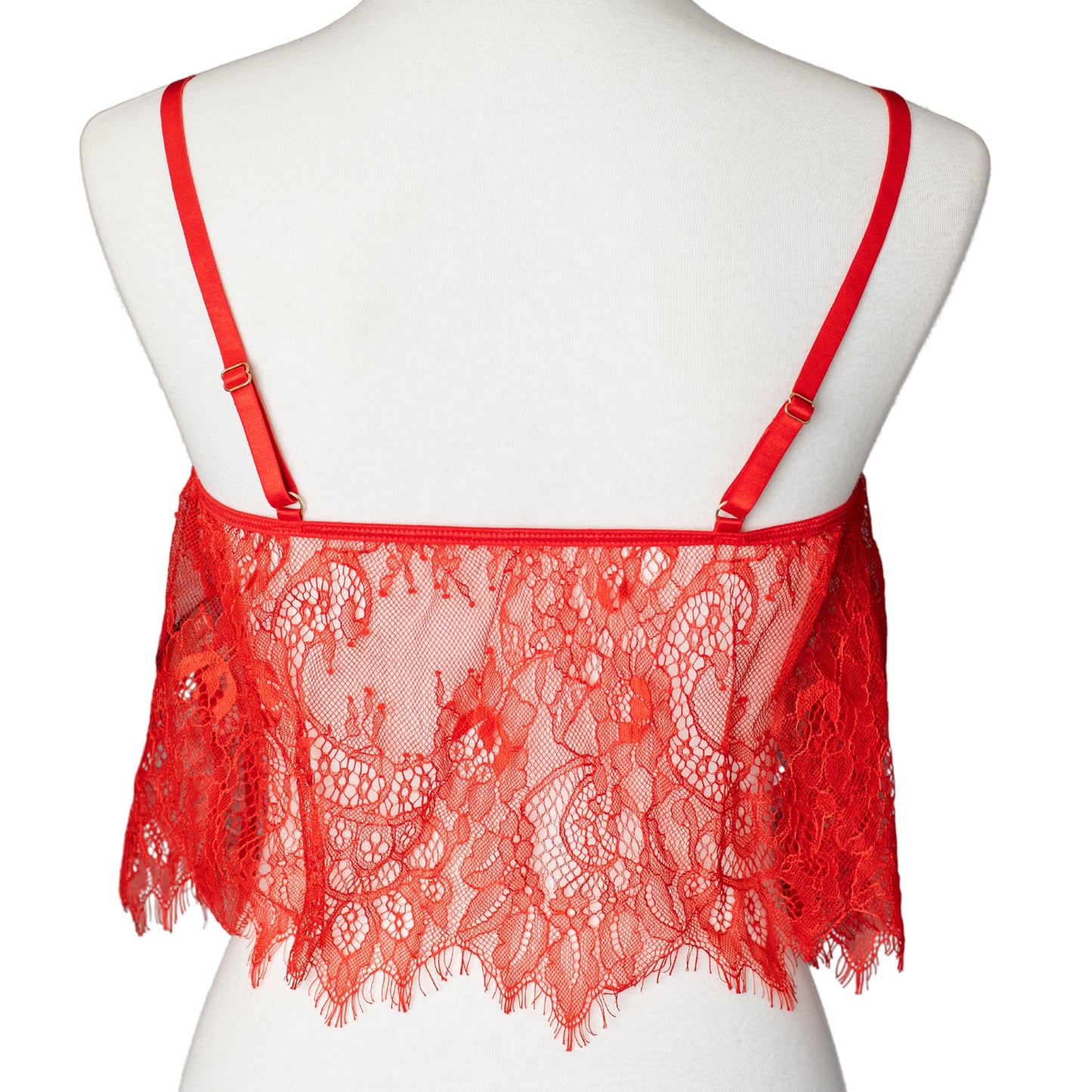 Back of a red lace camisole