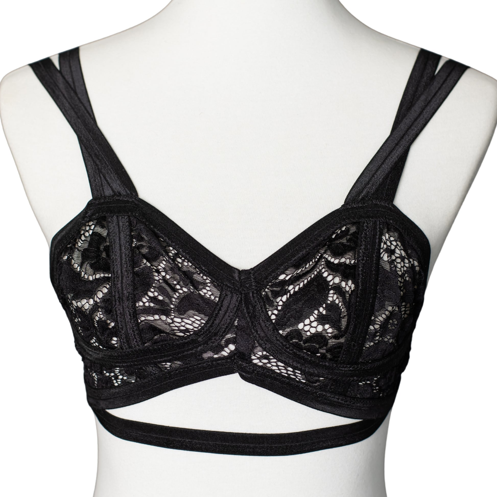 Cantiq LA vintage soft cup bralette in black floral lace, front view
