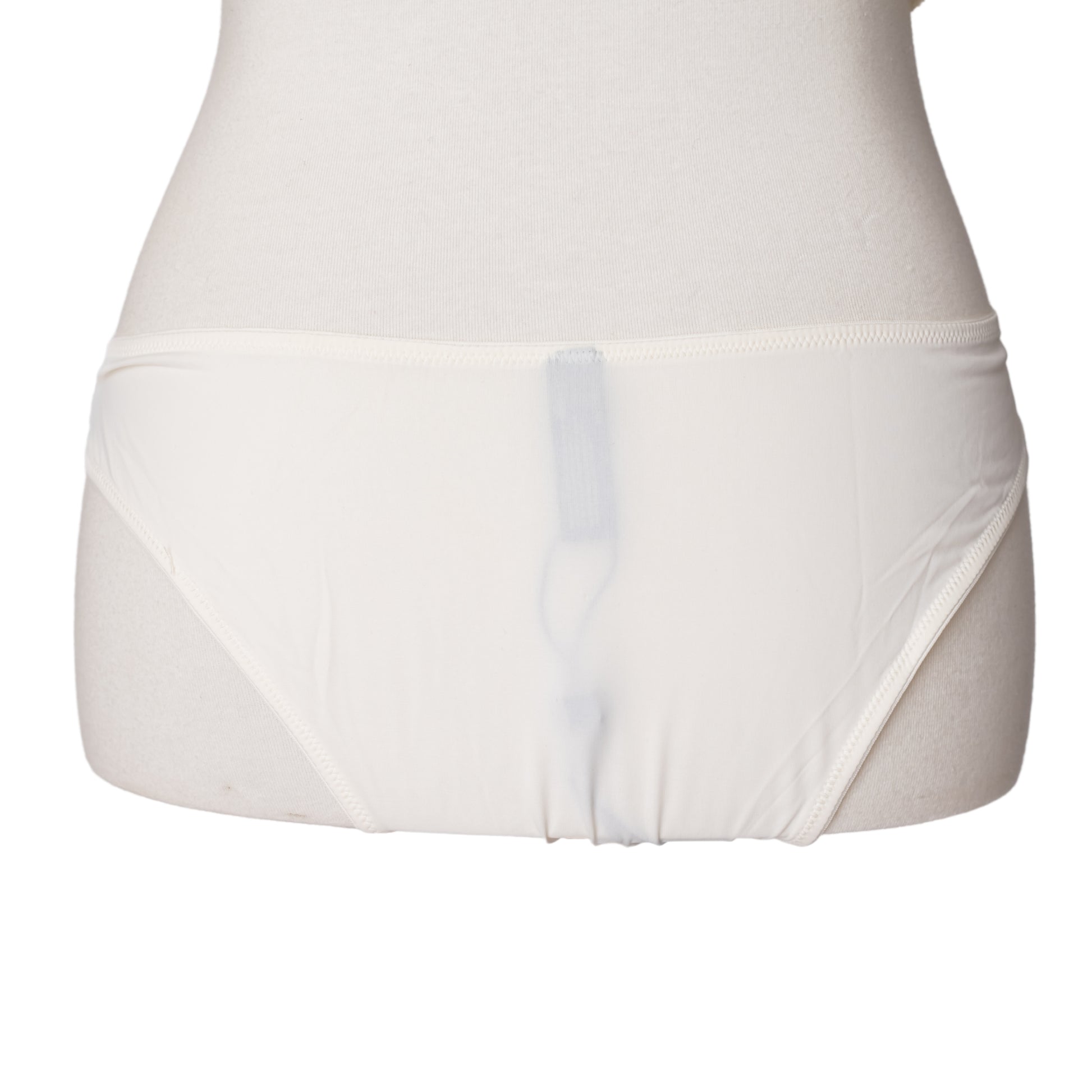Back of a white lace brief panty