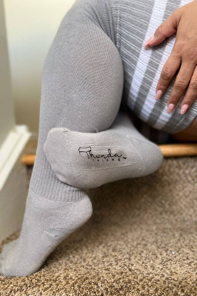 Plus Size Thigh High Tube Socks - Earl Grey Striped