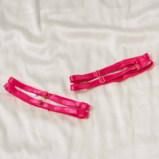 Hearts of Venus Strappy Leg Garters in Hot Pink