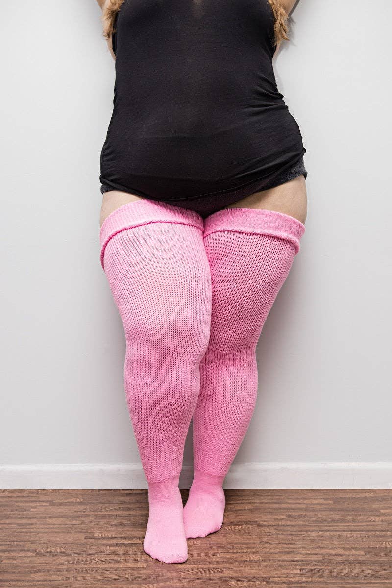 Plus Size Thigh High Socks - Bubble Gum Pink
