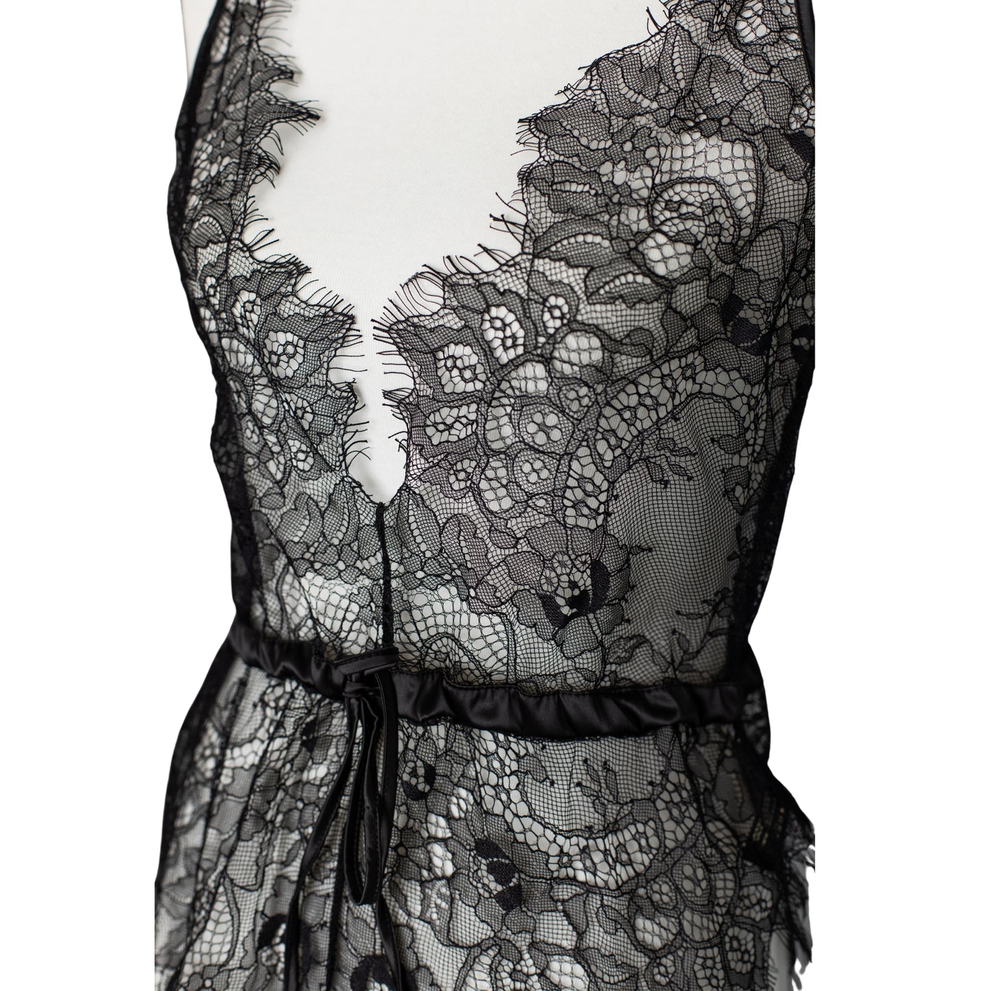 Close-up of lace on a black lingerie teddy