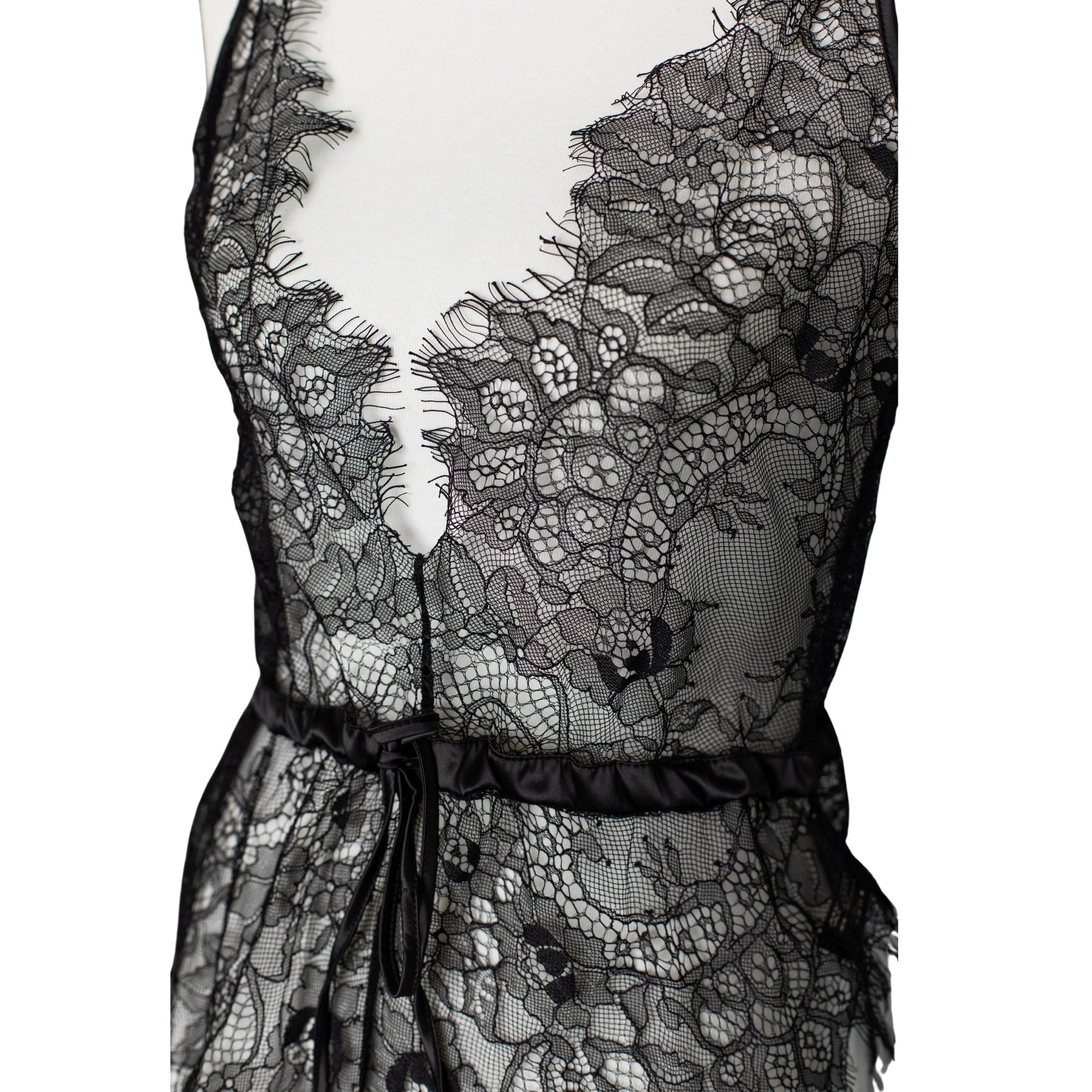 Close-up of lace on a black lingerie teddy